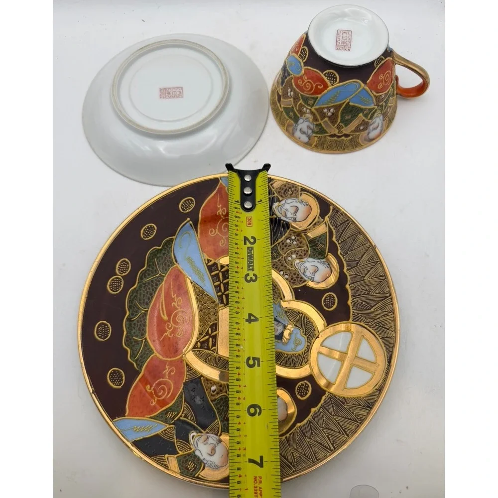 Vintage Japanese Satsuma Moriage Immortals Teacup Saucer & 7.5